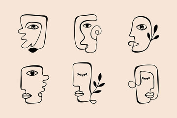 Bohemian Abstract Face Line Art Set Modern Minimal Portrait Illustrations for Wall Decor © CHOICE20