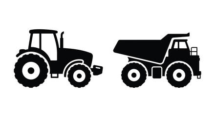 tractor and dump truck silhouettes on white background silhouette © Mama