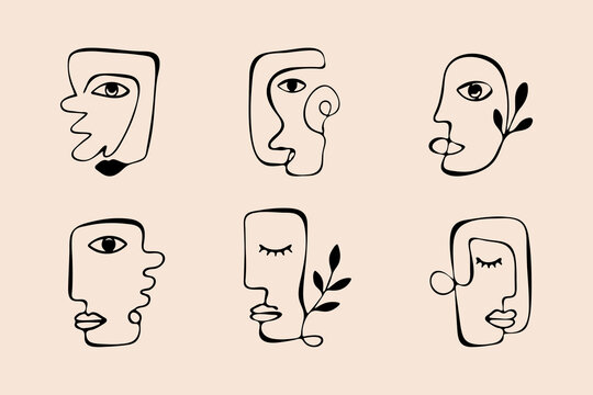Bohemian Abstract Face Line Art Set Modern Minimal Portrait Illustrations for Wall Decor