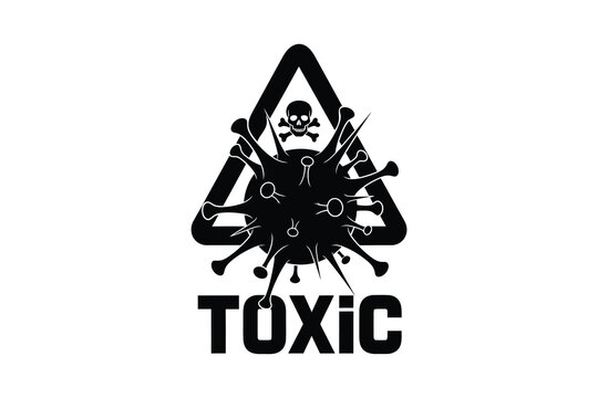 Toxic warning symbol with skull and crossbones inside biohazard sign