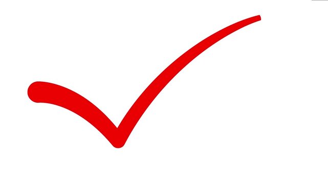 Red checkmark appearing on white background. an animated footage showing complete approval or success