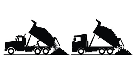 dump trucks unloading materials silhouette © Mama