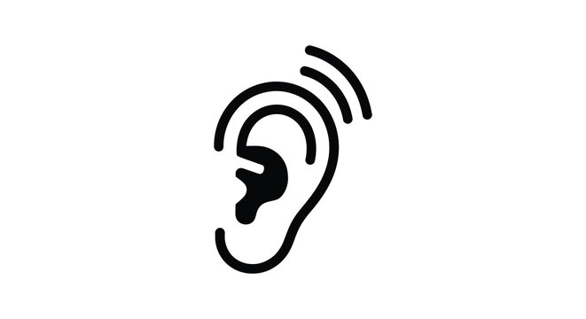 human ear with sound waves silhouette