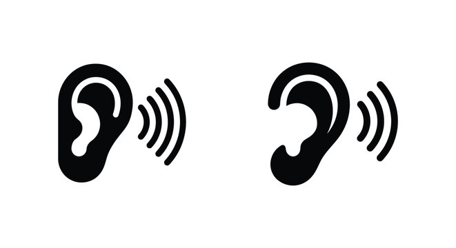 ear silhouette with sound waves on white background silhouette