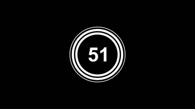 55 seconds countdown timer animation on transparent background in 4k, fifteen second circle countdown video with alpha channel, 55 sec countdown timer video