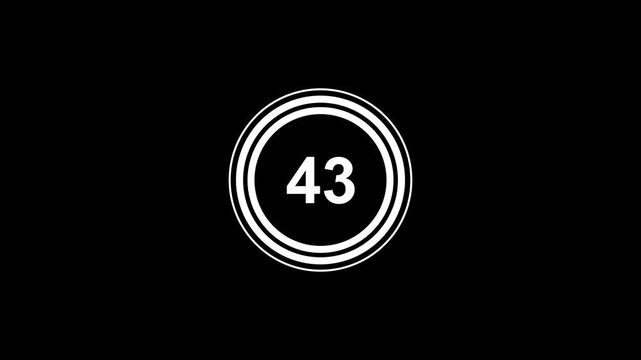 Minimalist 47 second countdown white color circle on black background, abstract technology loop