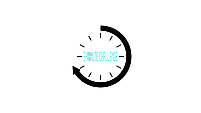 Animated 3-minute challenge timer icon with alpha channel on transparent background.4k video