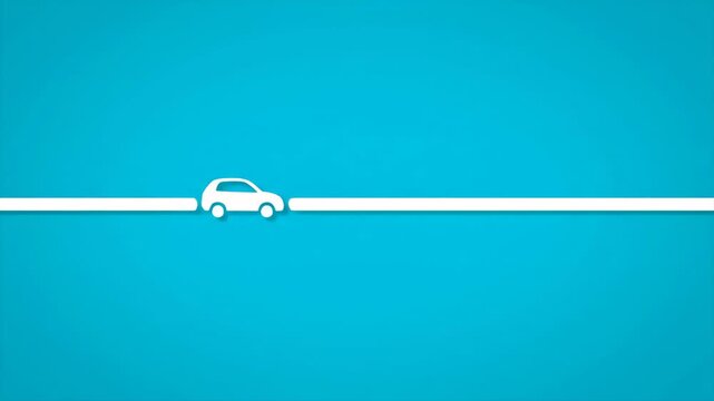 Conceptual animation of a car driving along a path and overcoming an obstacle. A minimalist infographic symbolizing problem solving, insurance, and business solutions