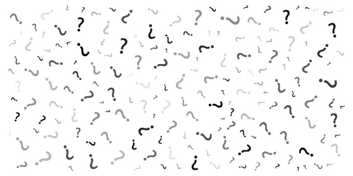 Seamless pattern of black and gray question marks on white background for mystery concept and problem solving design. Vector illustration.