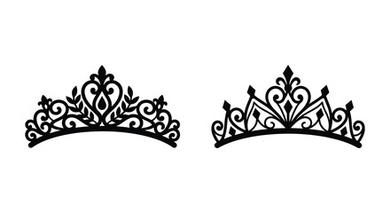 two tiaras with intricate floral and geometric designs silhouette © Mama
