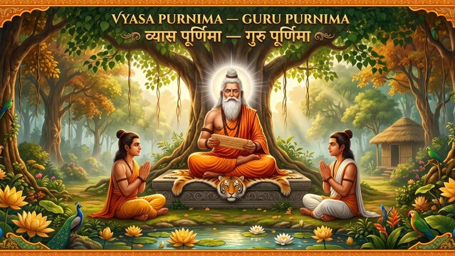 Maharishi Vyasa Forest Ashram &ndash; Vyasa Purnima Spiritual Illustration
