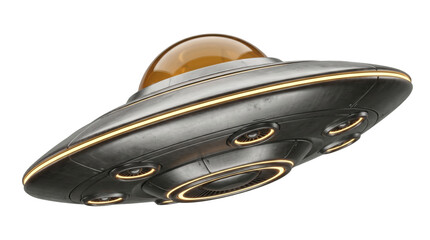 Futuristic alien ufo spaceship with glowing yellow lights © PNG Lab