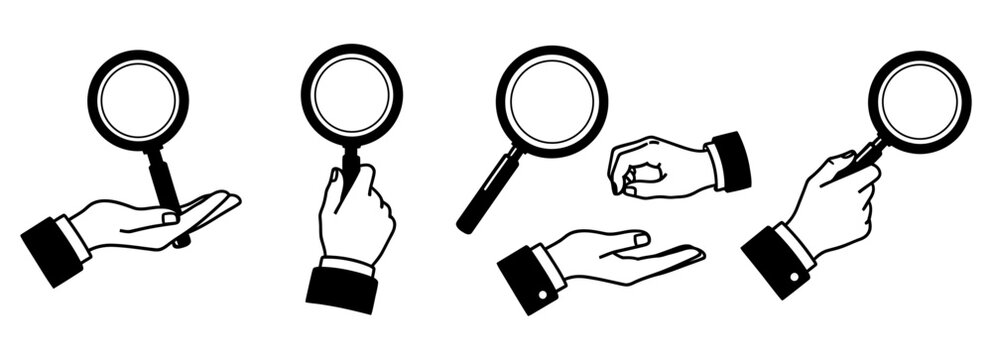 Magnifying glass hand icons