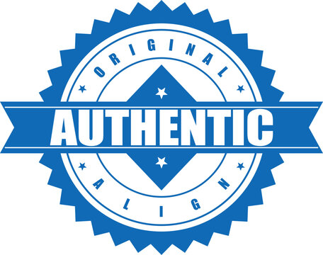 A close-up view of an authentic seal stamp on a white background with blue graphics and text.