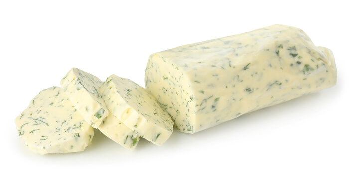 Tasty butter with herbs isolated on white