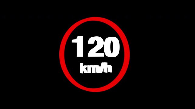 120 kmh speed limit road sign icon animation isolated on transparent background 4K