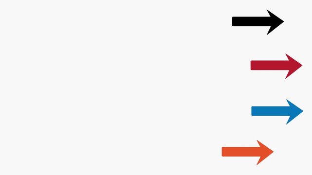 Four colorful minimalist arrows animated in a continuous single line art style, moving across a clean white background in 4K resolution.