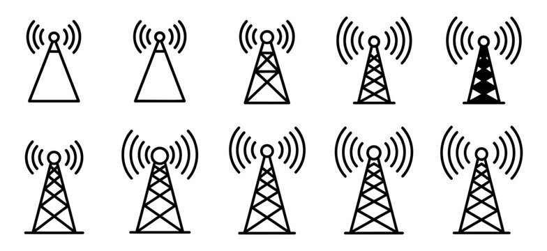 Cell tower icons set wireless communication infrastructure vector illustration