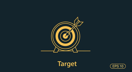 Golden Target Icon with Arrow Success Goal Achievement Concept © Lan