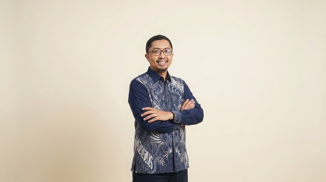 man in modern navy blue batik jas tutup