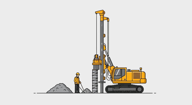 Industrial Engineer Working Beside a Construction Drill Rig Ready to Start His Job