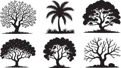 Fototapeta premium Set of black silhouettes of different trees