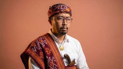 Obraz premium Sabu man from Sumba wearing complete traditional attire