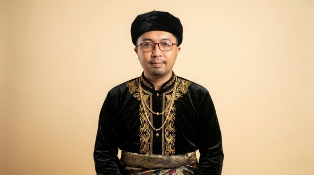 Tolaki man wearing complete Babu Nggawi traditional wedding attire.