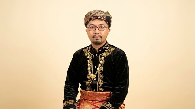 Tolaki man wearing complete Babu Nggawi traditional wedding attire.