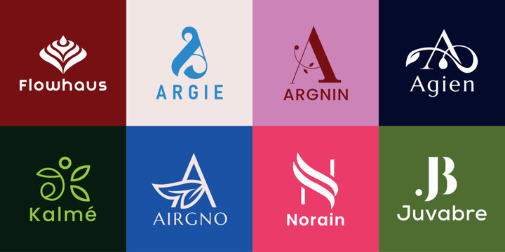 A professional collection of luxury logo designs featuring modern abstract symbols, elegant monograms, premium branding concepts, and minimalist identity marks. Perfect for fashion brands, beauty