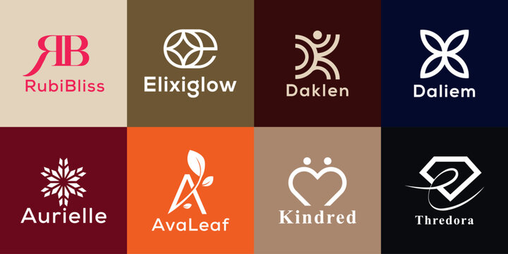 A stylish collection of elegant luxury logo designs featuring modern abstract symbols, feminine brand marks, premium monograms, and minimalist identity concepts. Ideal for beauty brands, fashion