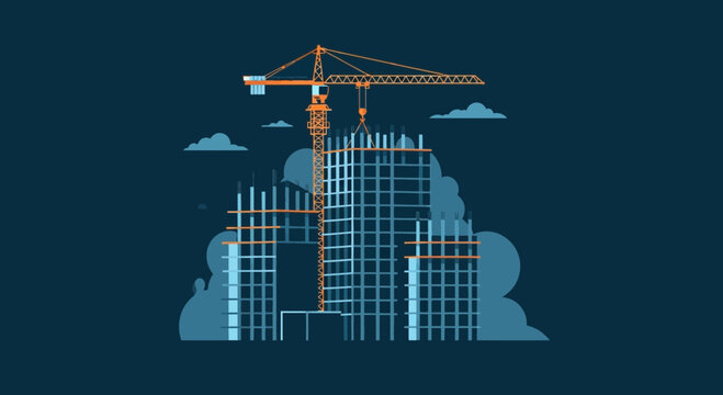 Modern City Construction Site Depicting Crane and Buildings Under Development