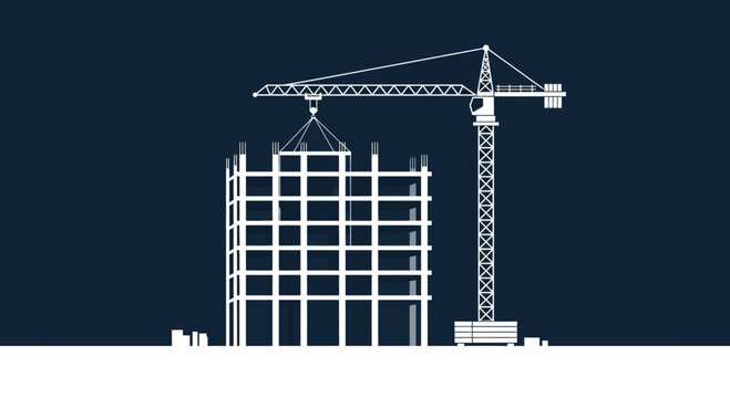 Minimalist Illustration of Construction Site Featuring A Building Under Development