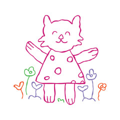 Fototapeta premium kids drawing cat character doodle cartoon colorful illustration