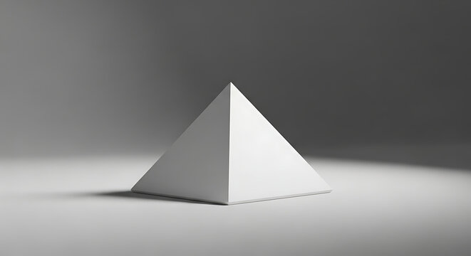 Minimalist white pyramid 3D geometric shape against a gray background