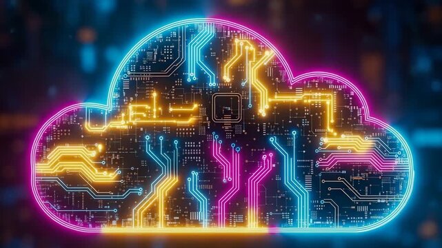 Cloud computing concept with glowing digital circuitry a stylized icon integrated