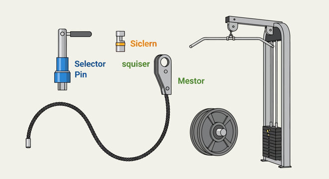 Gym Cable Machine Parts and Weight Stack Isolated on Beige Background