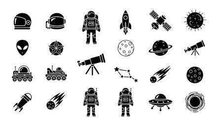 Space Icons: Astronauts, Rockets, Planets, UFOs, Satellites, Stars, Comets © Selasa