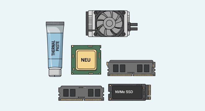 Computer Hardware Components: CPU, RAM, SSD, Cooler, Thermal Paste