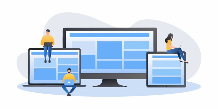 people working on devices with responsive design layout