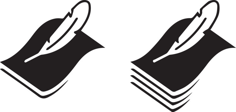 Black book with feather quill pen icon