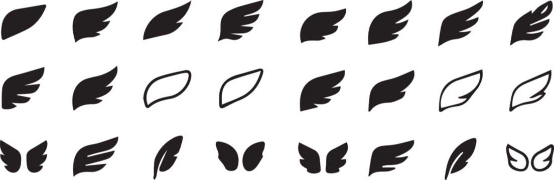 Black feather and wing icons
