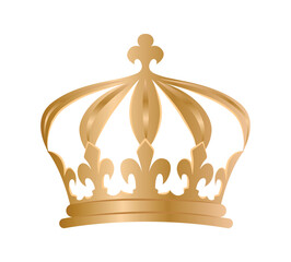 Vector illustration of an imperial golden crown with arches and fleur de lis ornaments. Royal monarch symbol isolated on white background. © Marina