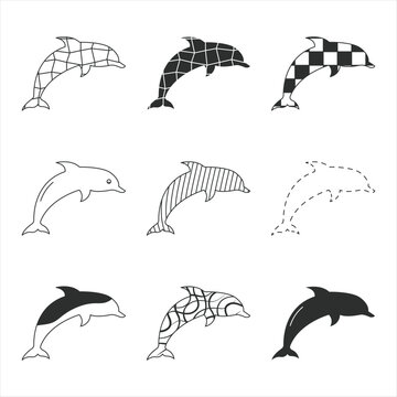 Multi Style Dolphin Icon Set &ndash; Abstract Geometric Line Art Marine Animal Vector Collection