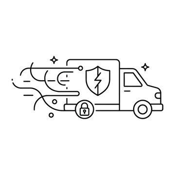 Secure delivery truck icon with shield and padlock, fast shipping logistics vector, protected transport and data security concept for e-commerce