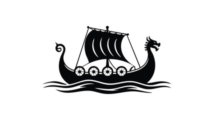 Viking dragonhead ship sailing on waves with billowing sail © logodesign11