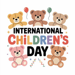 Fototapeta premium International childrens day greeting card with teddy bears