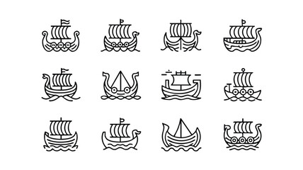 Collection of various Viking ship icons and sailing vessel graphics © logodesign11