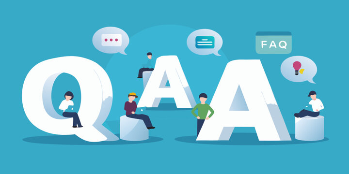 qa letters with people and speech bubbles illustration