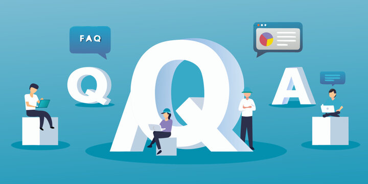 qa letters with people around flat design illustration